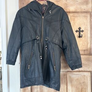 Vintage G-III Women’s 90s 100% Leather Hooded Trench Jacket Size S